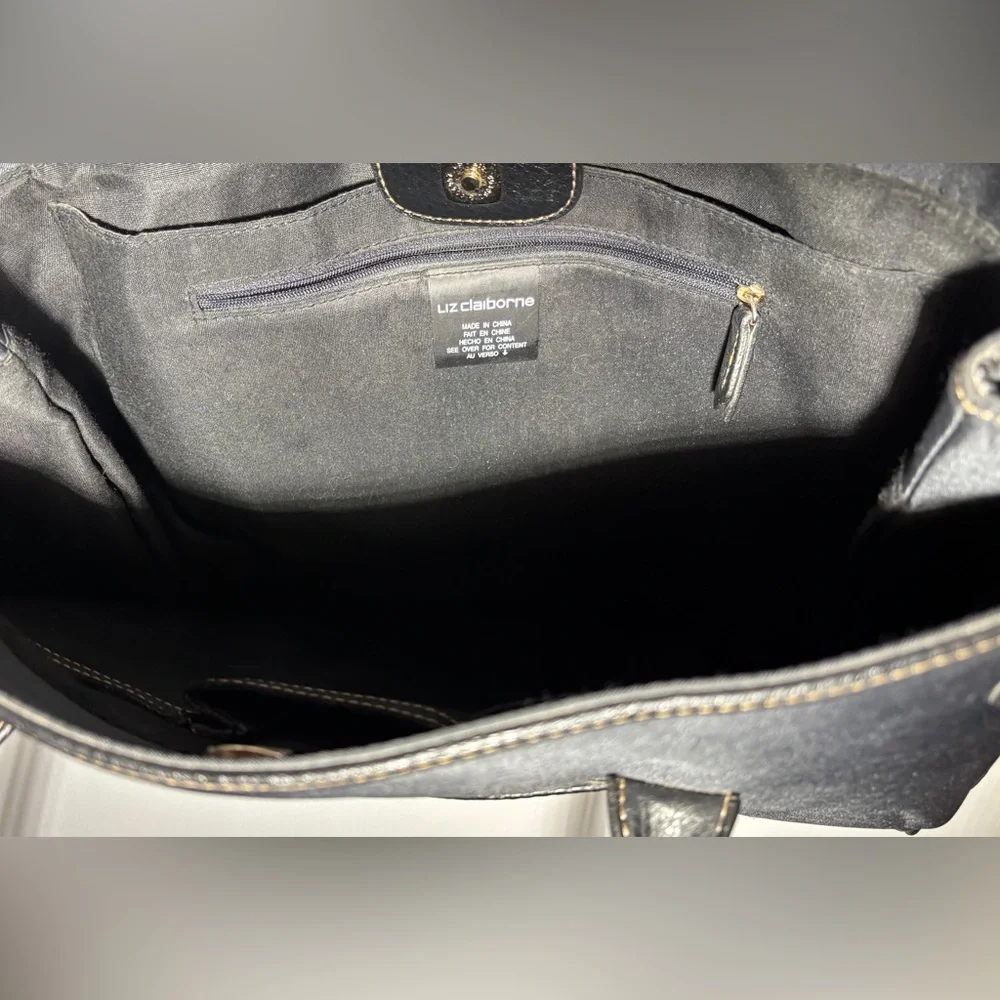 Liz Claiborne Black Tote Bag with Double Handles - Picture 5 of 6